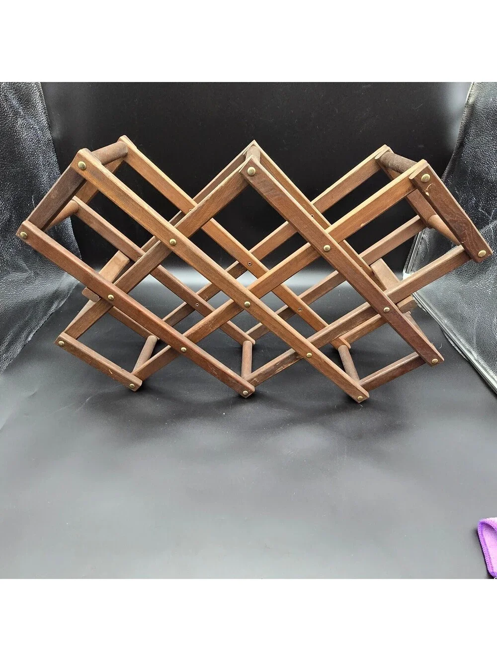 Vintage Wood Accordion Wine Rack Collapsible 8-Bottle Mid Century Barware